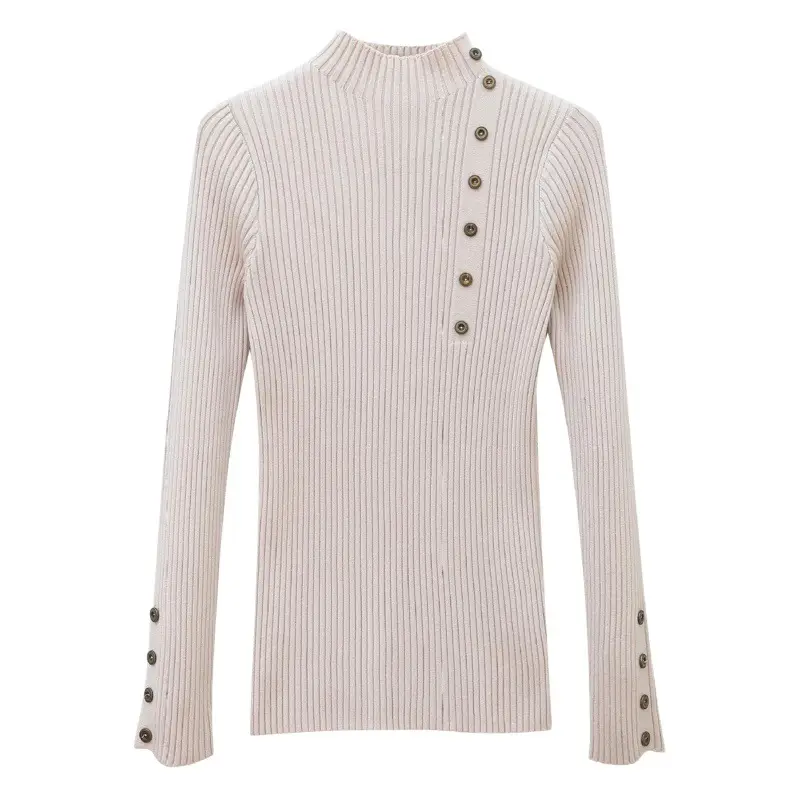 Women's Black Button Long Sleeve Turtleneck Sweater Set