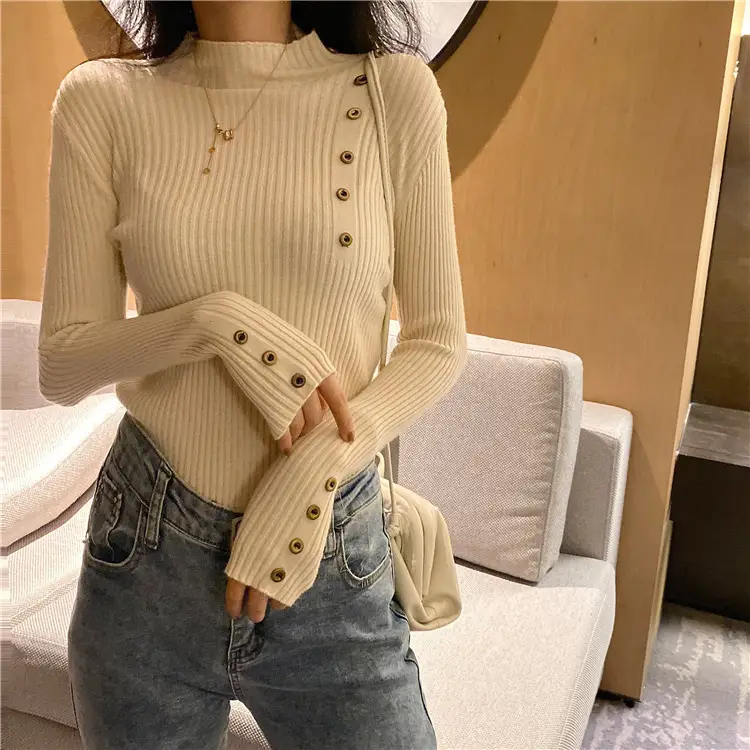 Women's Black Button Long Sleeve Turtleneck Sweater Set - Image 10
