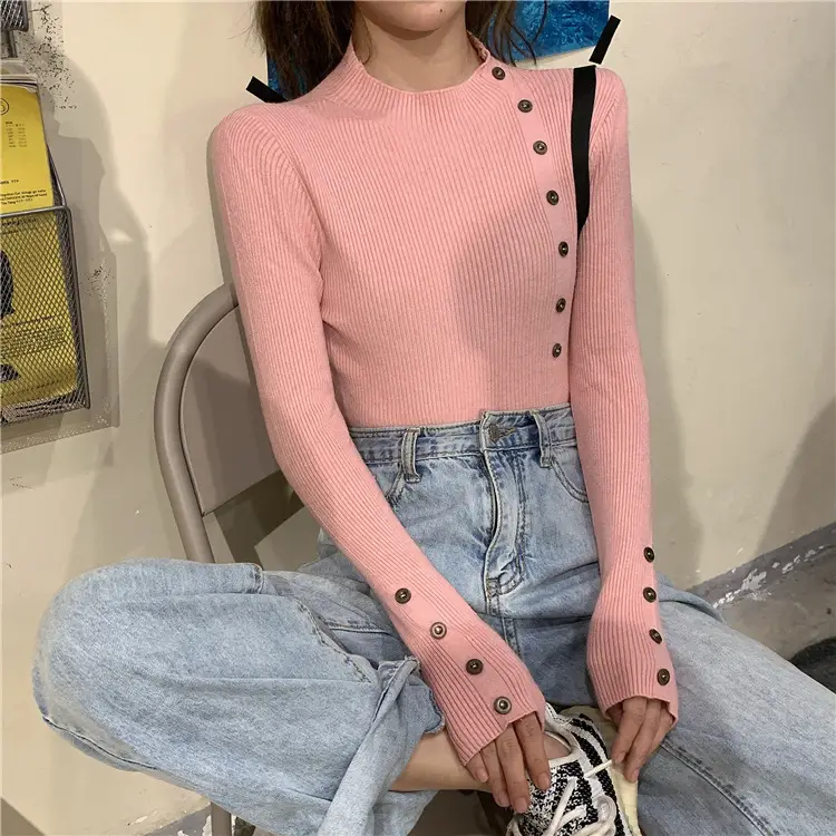 Women's Black Button Long Sleeve Turtleneck Sweater Set - Image 3