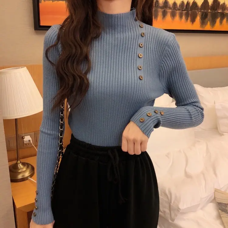 Women's Black Button Long Sleeve Turtleneck Sweater Set - Image 9