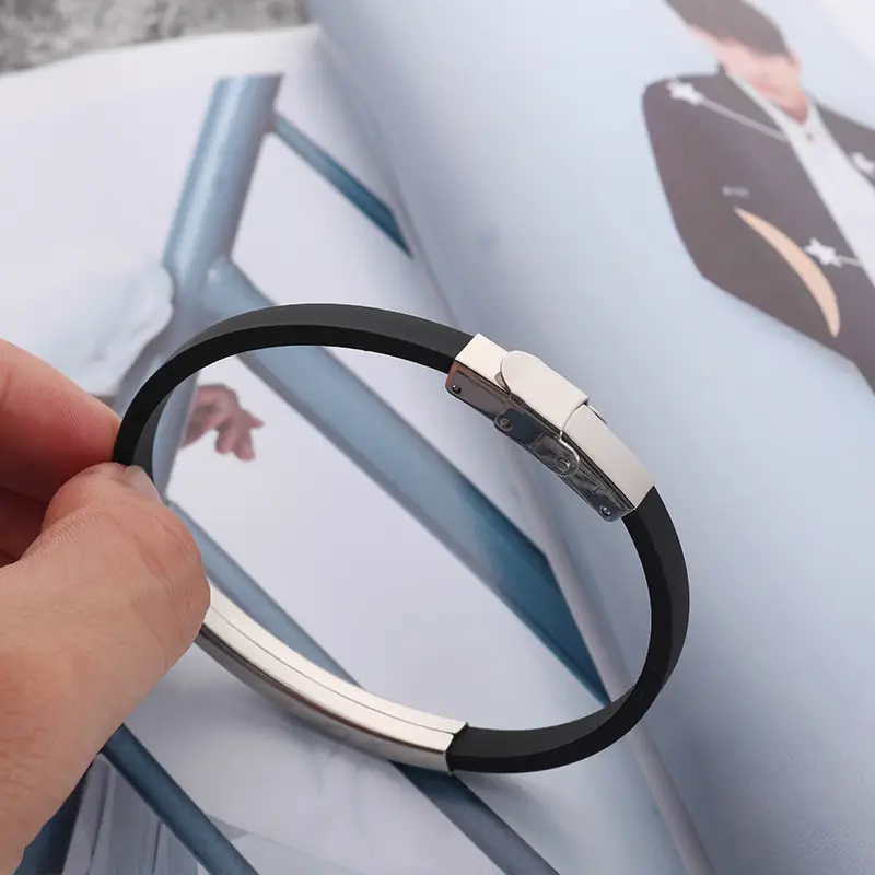 Classic Titanium Steel Silicone Bracelet Black Small - Image 8