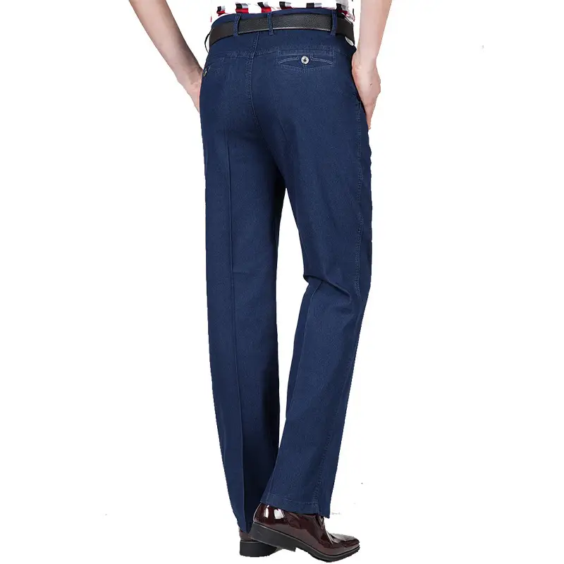 Middle-Aged Men Denim Pants Blue High Waist Loose Elastic - Image 11