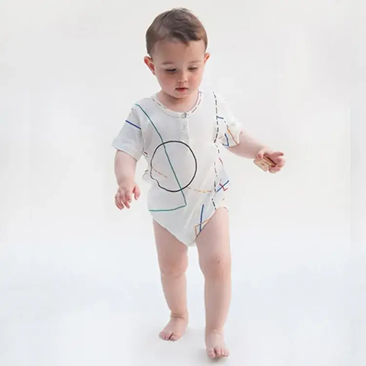 Baby Boys Girls Cotton Triangle Romper White Short Sleeve - Image 3