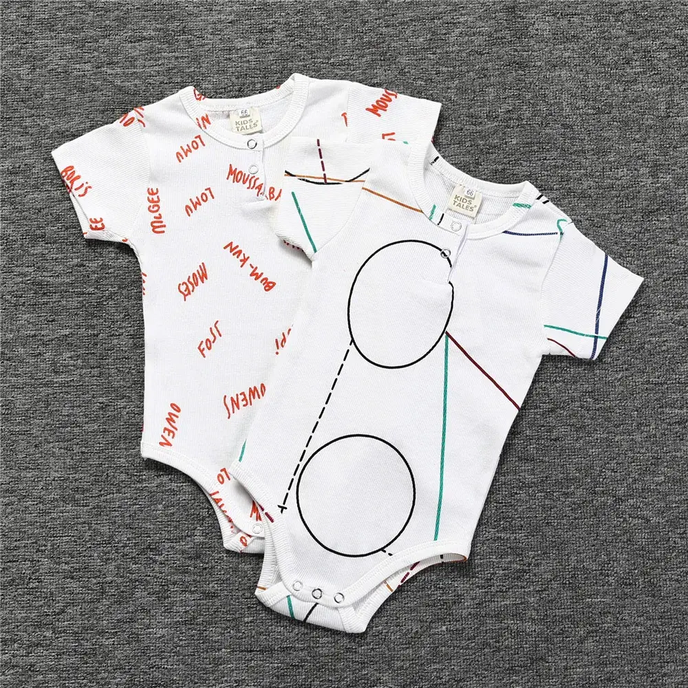 Baby Boys Girls Cotton Triangle Romper White Short Sleeve - Image 5