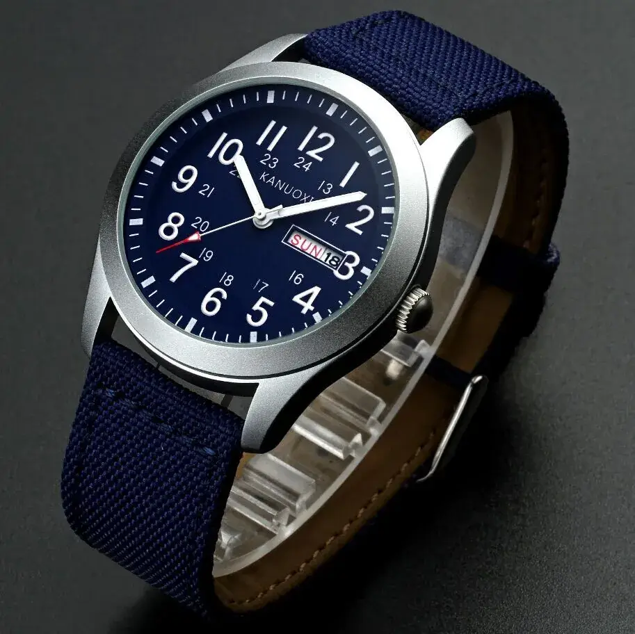 Men Green Strap Quartz Watch with Calendar & Waterproof Design