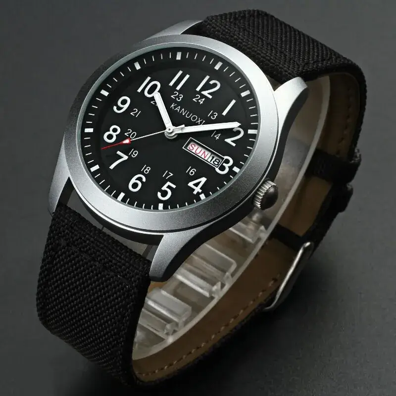 Men Green Strap Quartz Watch with Calendar & Waterproof Design