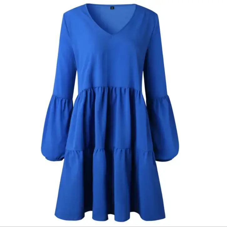 Women's V-Collar Long Sleeve Dress Brown 2022 - Image 4