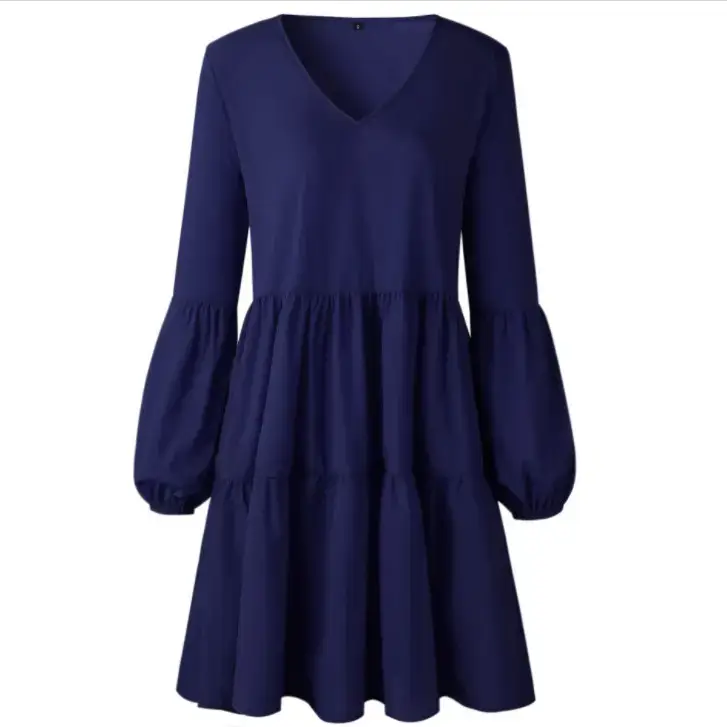 Women's V-Collar Long Sleeve Dress Brown 2022 - Image 5