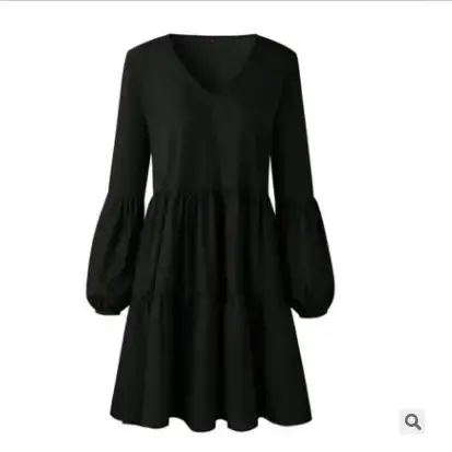 Women's V-Collar Long Sleeve Dress Brown 2022 - Image 6