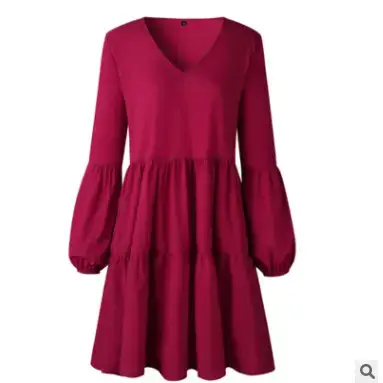 Women's V-Collar Long Sleeve Dress Brown 2022 - Image 7