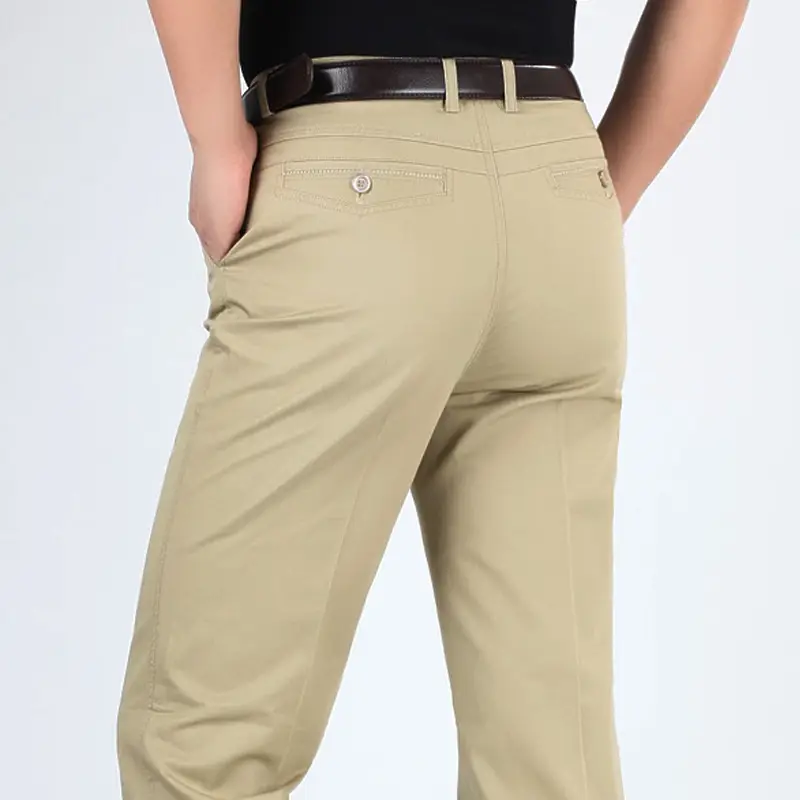 Men Slim Fit Beige Business Pants Long Waist