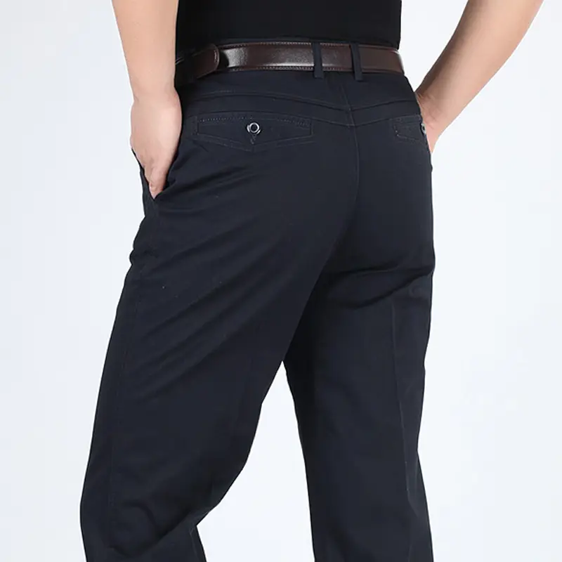 Men Slim Fit Beige Business Pants Long Waist