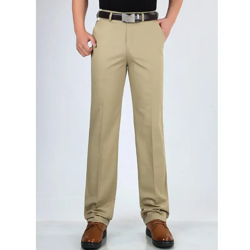 Men Slim Fit Beige Business Pants Long Waist