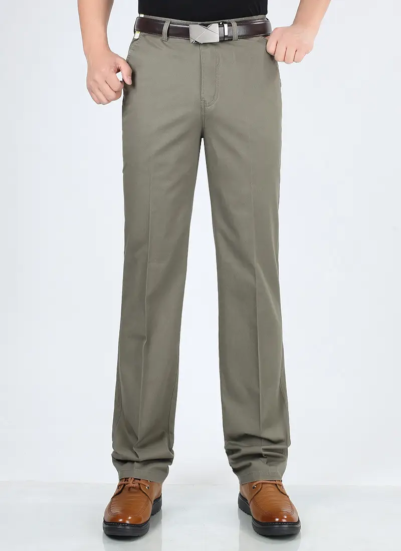 Men Slim Fit Beige Business Pants Long Waist