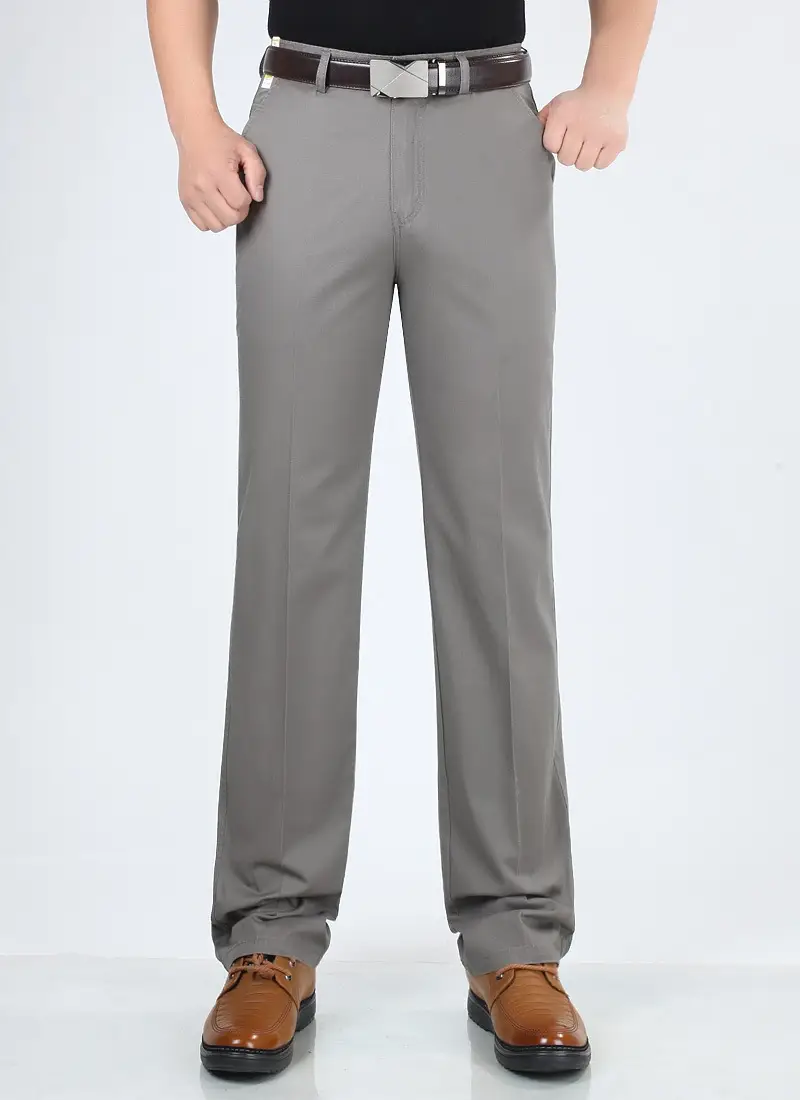 Men Slim Fit Beige Business Pants Long Waist