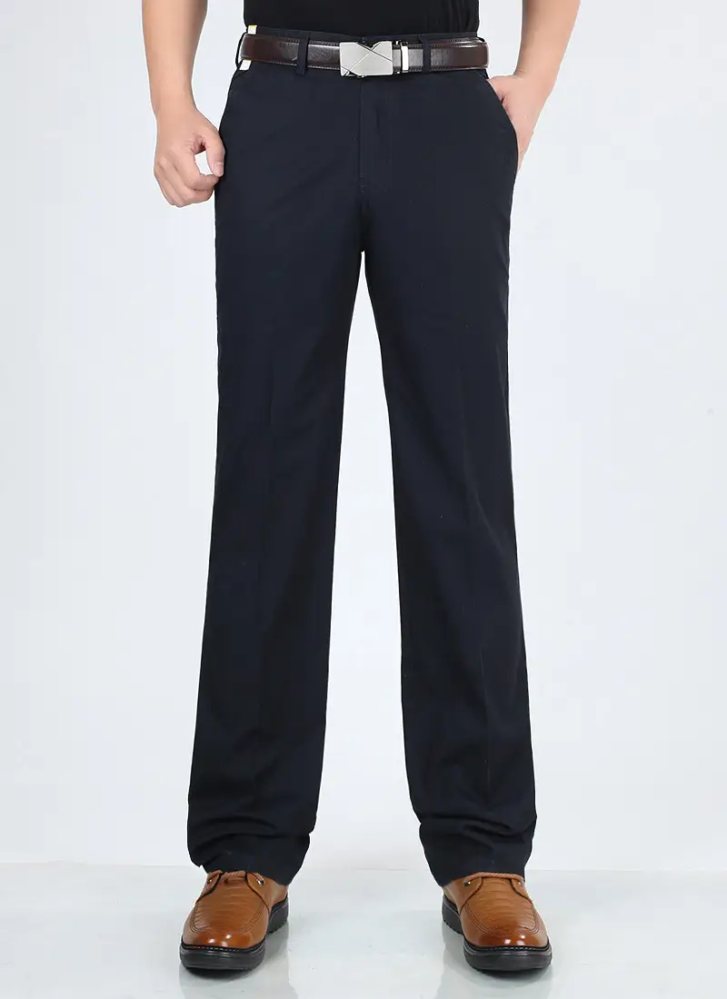Men Slim Fit Beige Business Pants Long Waist