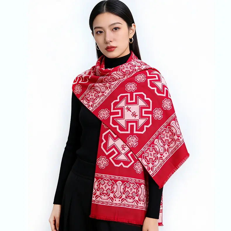 China Red Festival Scarf Custom Embroidery Silk Screen Campaign