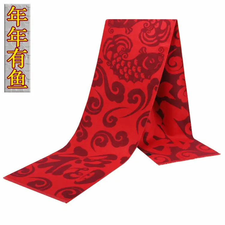 China Red Festival Scarf Custom Embroidery Silk Screen Campaign