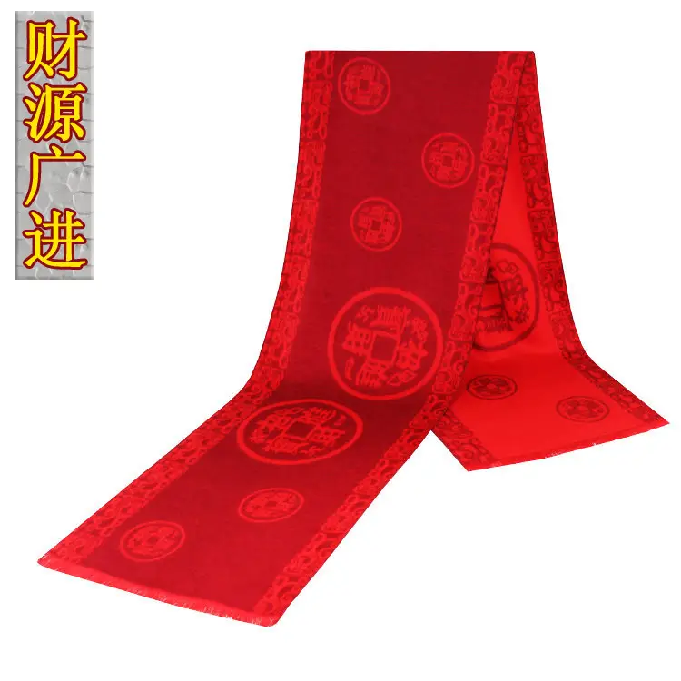 China Red Festival Scarf Custom Embroidery Silk Screen Campaign