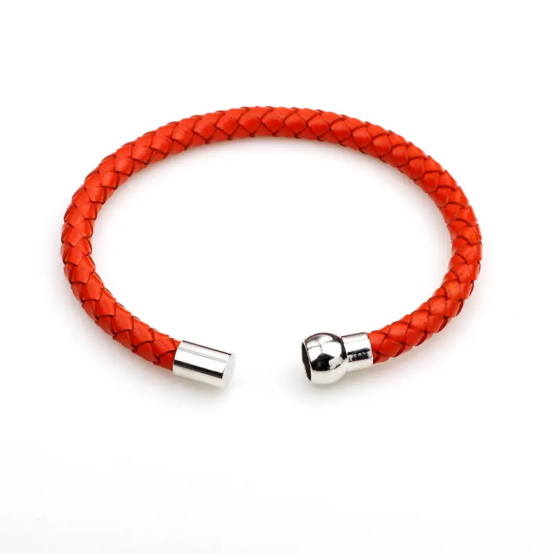 Men's Blue Braided Leather Bracelet with Magnetic Buckle