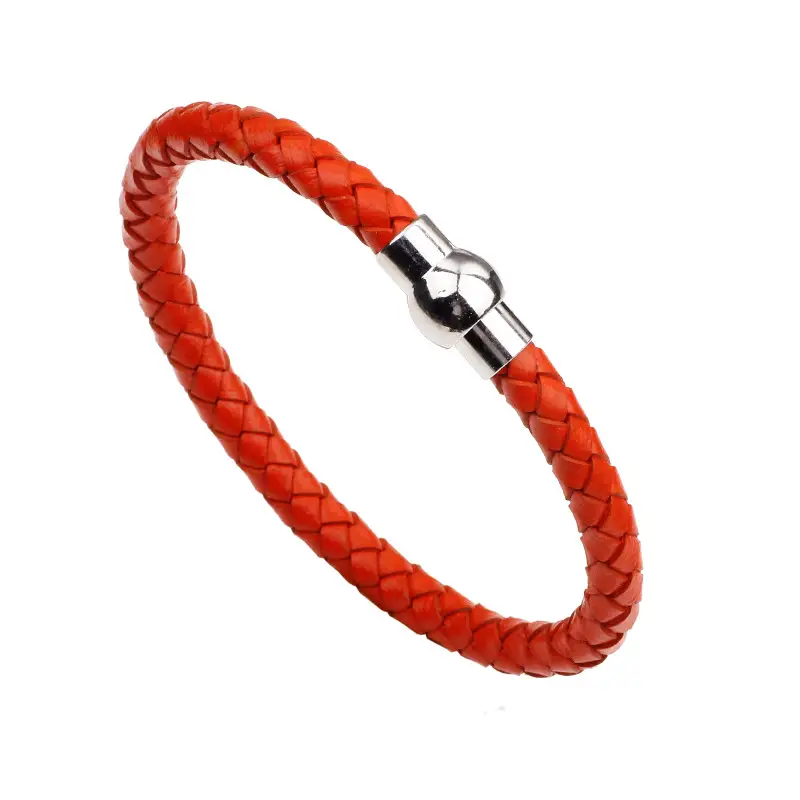 Men's Blue Braided Leather Bracelet with Magnetic Buckle