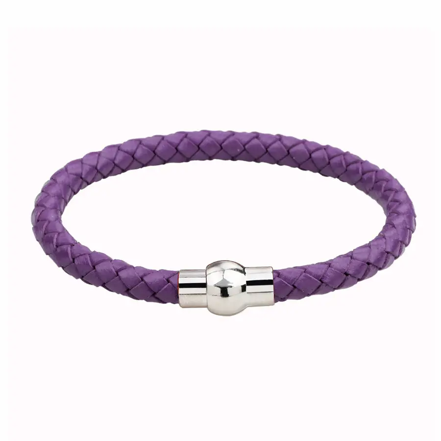 Men's Blue Braided Leather Bracelet with Magnetic Buckle