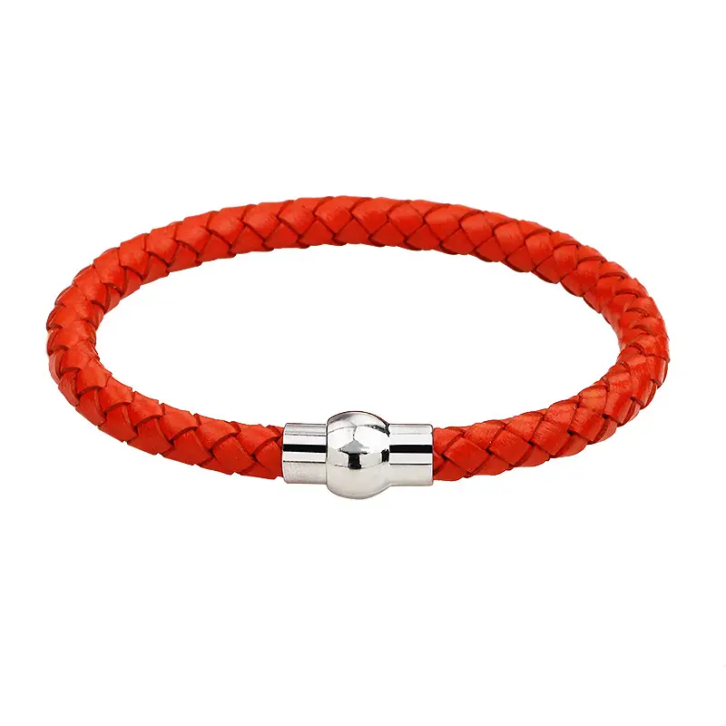 Men's Blue Braided Leather Bracelet with Magnetic Buckle