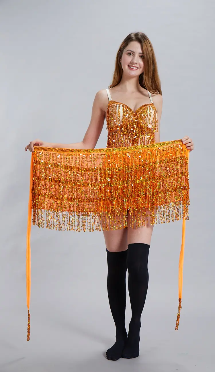 Halloween Belly Dance Waist Chain Indian Dance Hip Towel Bosimi Sequins Tassel Hip Towel Stage ds Performance Dress — feature 1