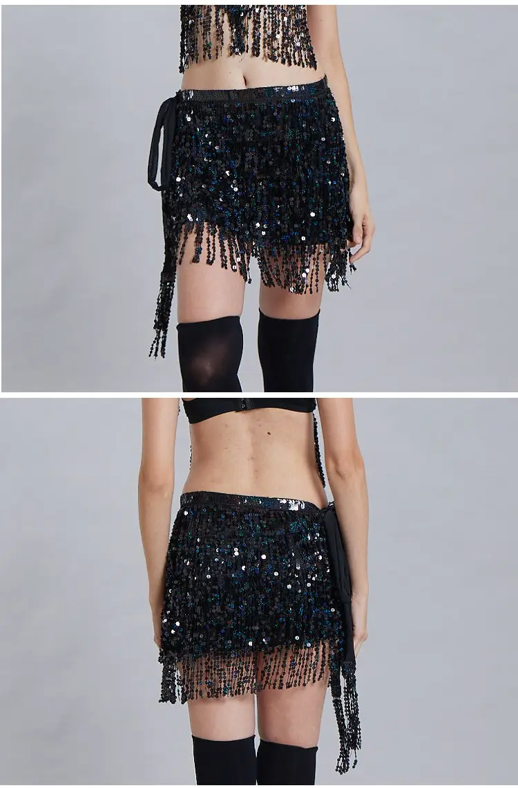 Halloween Belly Dance Waist Chain Indian Dance Hip Towel Bosimi Sequins Tassel Hip Towel Stage ds Performance Dress — feature 12