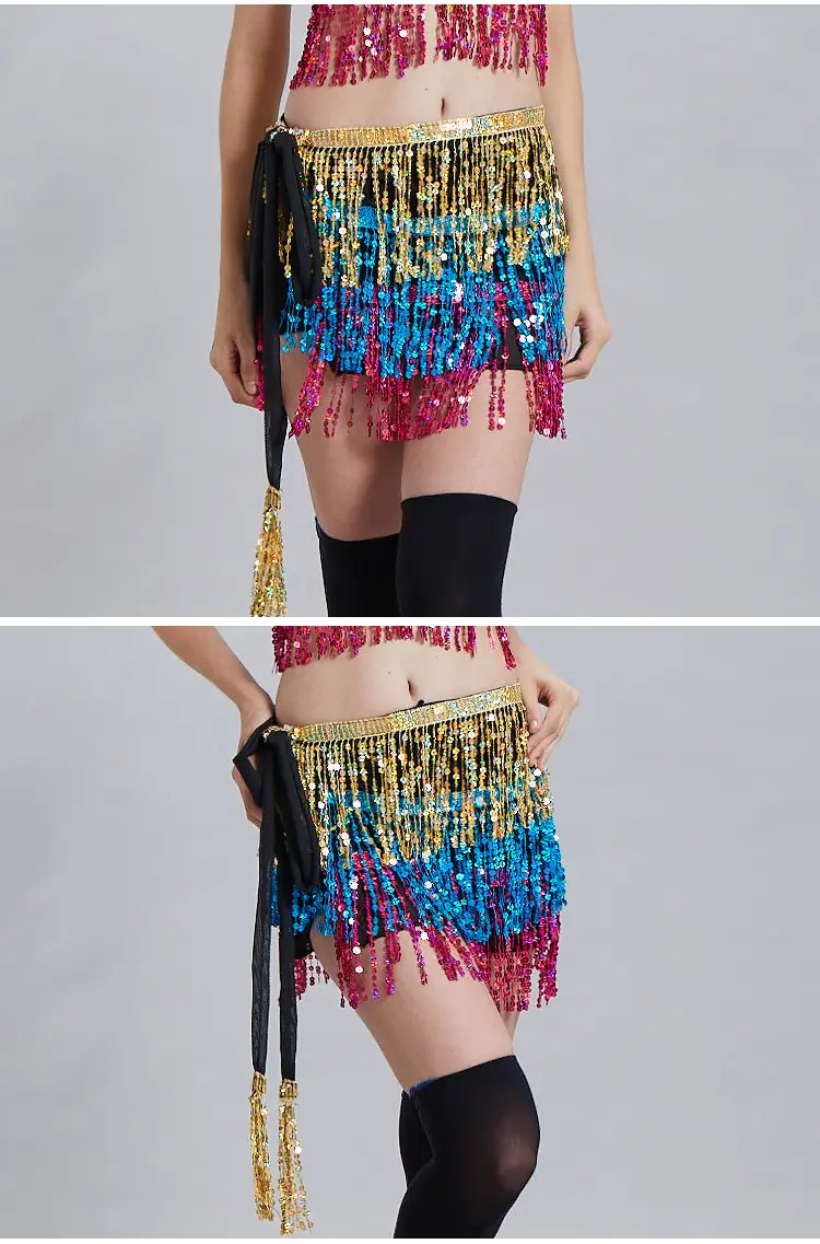 Halloween Belly Dance Waist Chain Indian Dance Hip Towel Bosimi Sequins Tassel Hip Towel Stage ds Performance Dress — feature 16