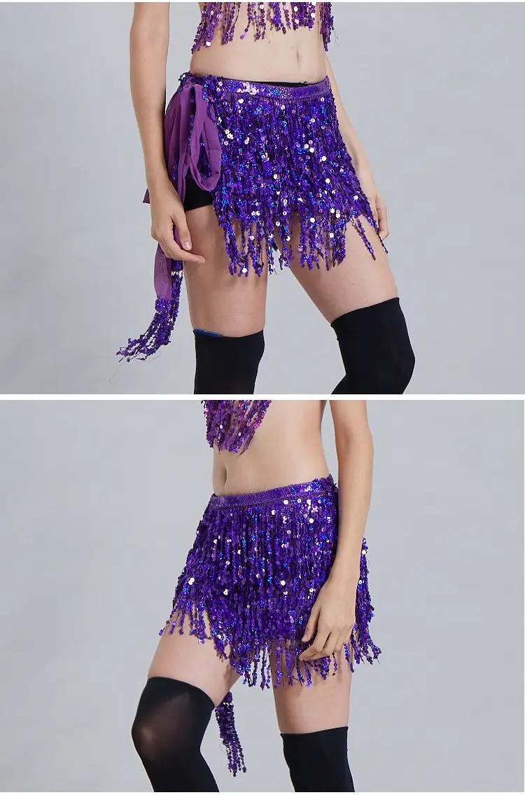 Halloween Belly Dance Waist Chain Indian Dance Hip Towel Bosimi Sequins Tassel Hip Towel Stage ds Performance Dress — feature 5
