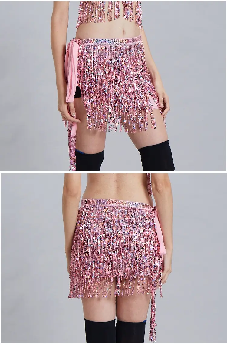 Halloween Belly Dance Waist Chain Indian Dance Hip Towel Bosimi Sequins Tassel Hip Towel Stage ds Performance Dress — feature 6