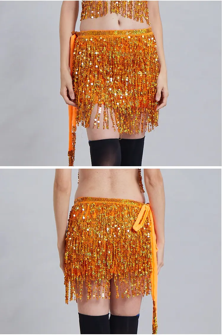Halloween Belly Dance Waist Chain Indian Dance Hip Towel Bosimi Sequins Tassel Hip Towel Stage ds Performance Dress — feature 7
