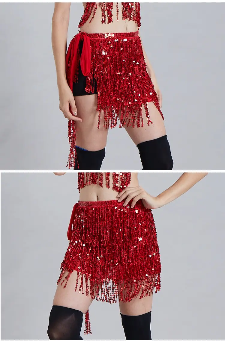 Halloween Belly Dance Waist Chain Indian Dance Hip Towel Bosimi Sequins Tassel Hip Towel Stage ds Performance Dress — feature 9