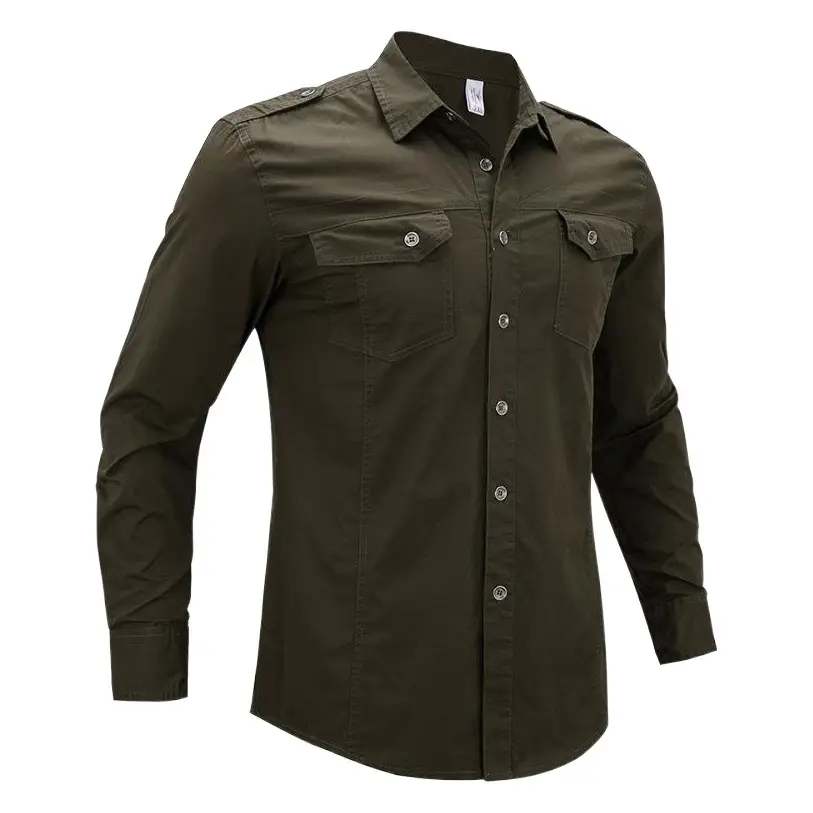 Men's Long Sleeve Tan Button-Up Shirt 5XL