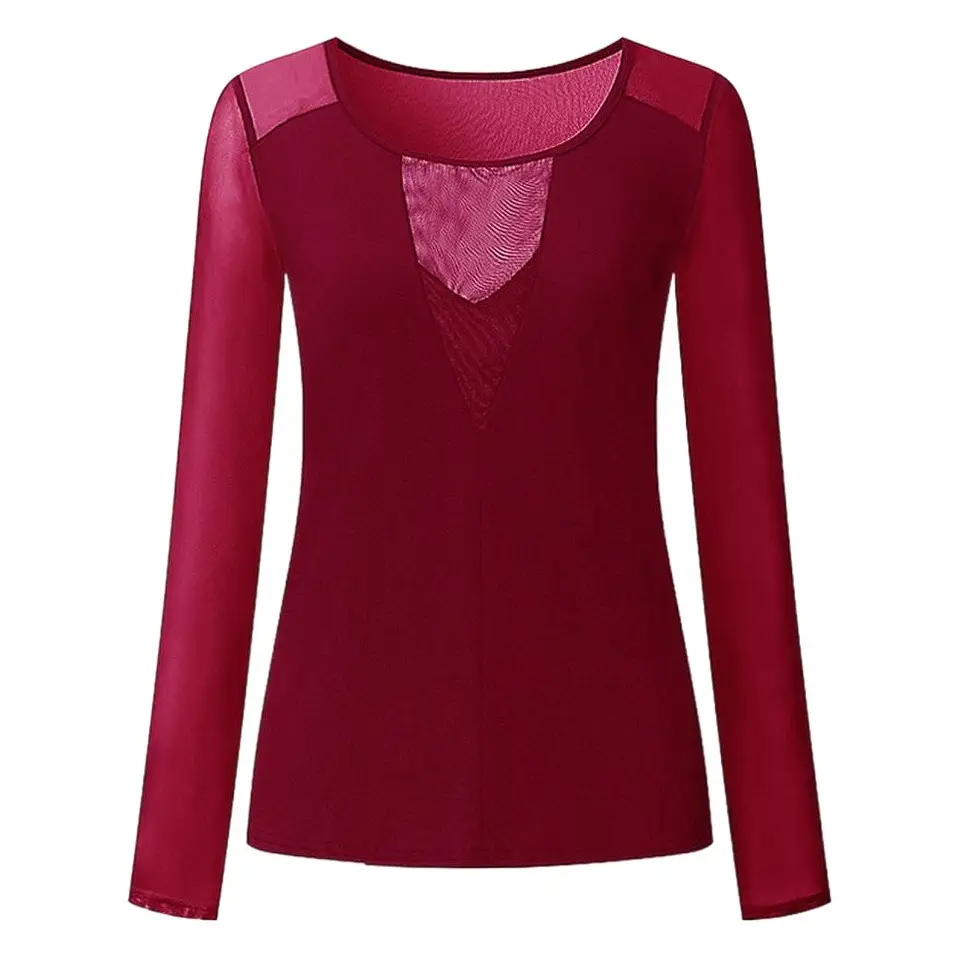 Black Slim Fit V-Neck Mesh T-Shirt for Women
