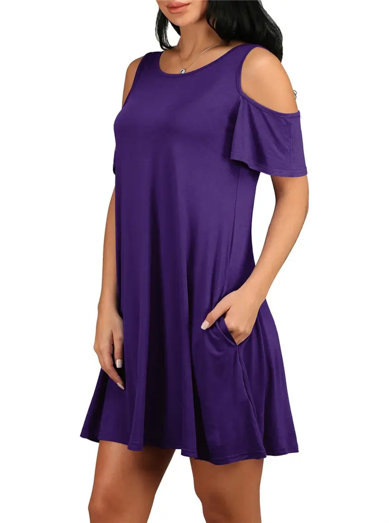 Women Off-Shoulder Midi Skirt Dress Blue Solid Large
