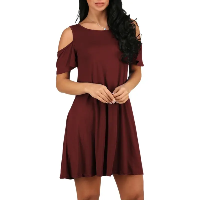 Women Off-Shoulder Midi Skirt Dress Blue Solid Large