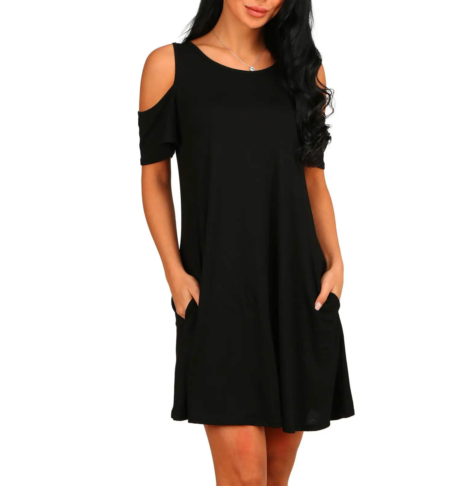 Women Off-Shoulder Midi Skirt Dress Blue Solid Large