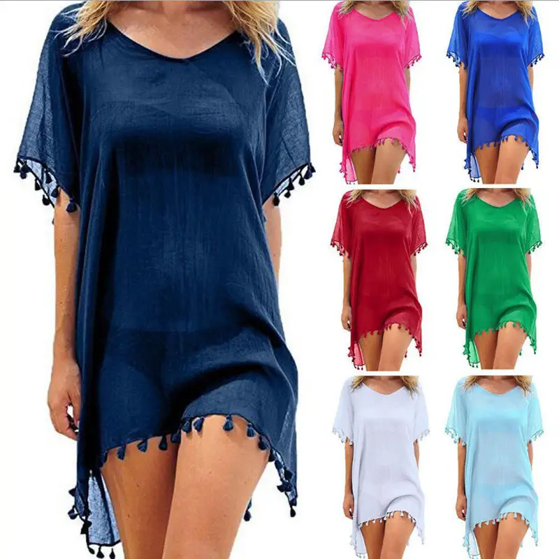 Women's White Tassel Chiffon Dress Large Loose Beach Top - Image 13