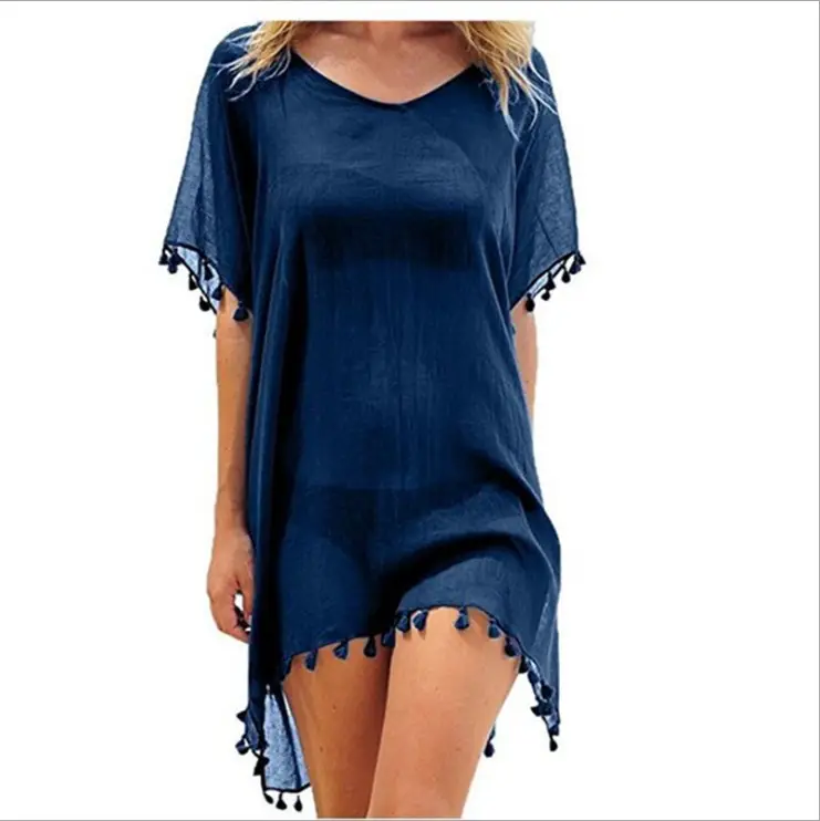 Women's White Tassel Chiffon Dress Large Loose Beach Top - Image 14