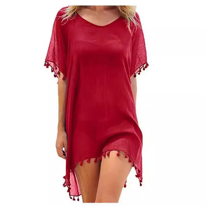 Women's White Tassel Chiffon Dress Large Loose Beach Top - Image 16