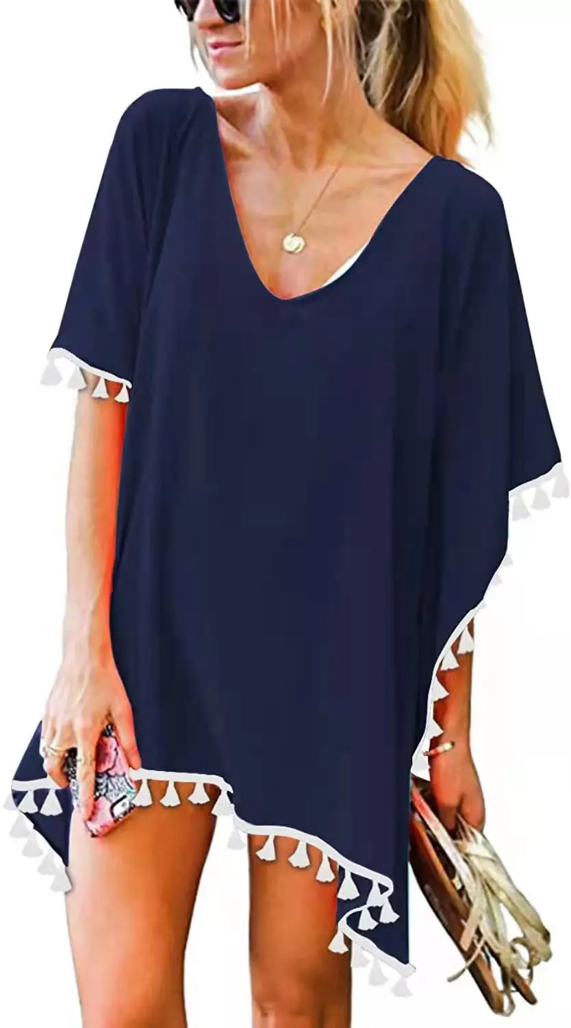 Women's White Tassel Chiffon Dress Large Loose Beach Top - Image 9