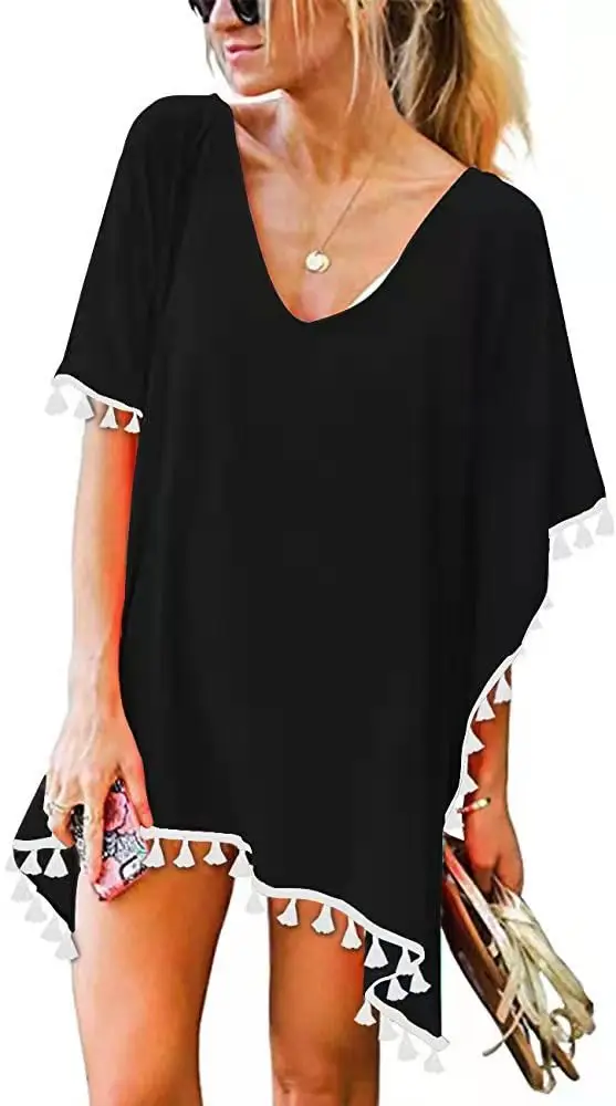 Women's White Tassel Chiffon Dress Large Loose Beach Top - Image 10