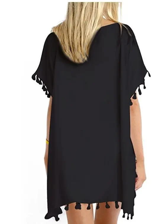 Women's White Tassel Chiffon Dress Large Loose Beach Top - Image 4