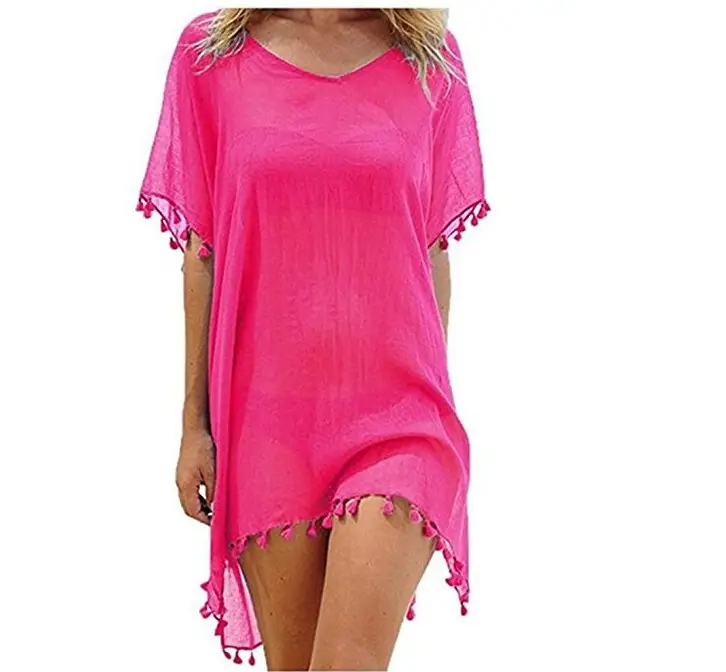 Women's White Tassel Chiffon Dress Large Loose Beach Top - Image 5