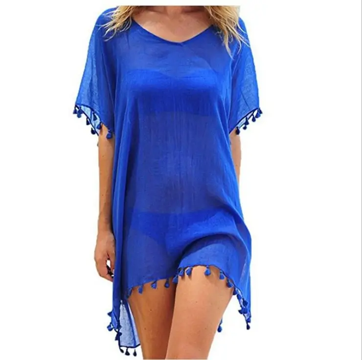 Women's White Tassel Chiffon Dress Large Loose Beach Top - Image 6
