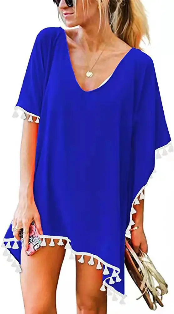 Women's White Tassel Chiffon Dress Large Loose Beach Top - Image 8