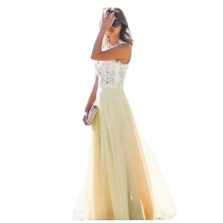 Pink Lace Chiffon Maxi Dress 5 Colors 5 Sizes