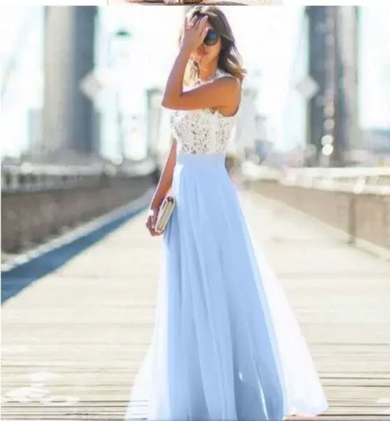 Pink Lace Chiffon Maxi Dress 5 Colors 5 Sizes — feature 7